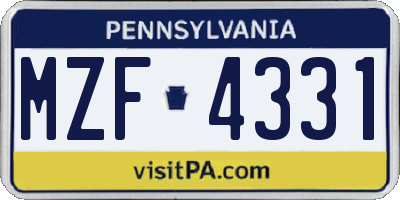 PA license plate MZF4331