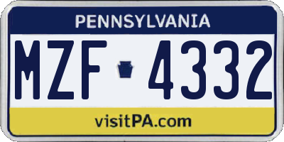 PA license plate MZF4332