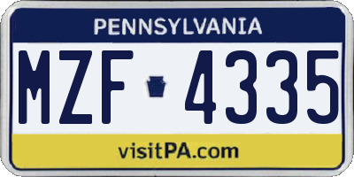 PA license plate MZF4335