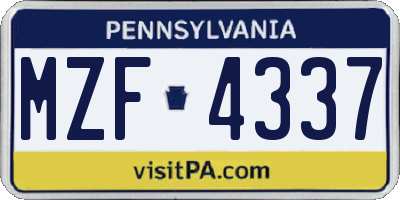 PA license plate MZF4337