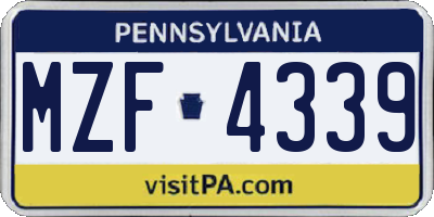 PA license plate MZF4339