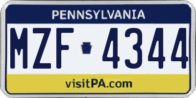 PA license plate MZF4344