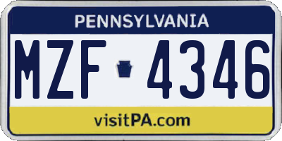 PA license plate MZF4346