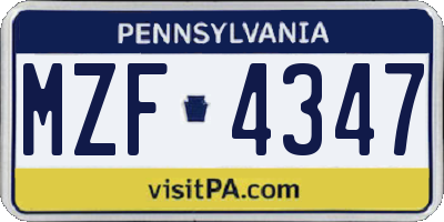 PA license plate MZF4347
