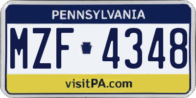 PA license plate MZF4348
