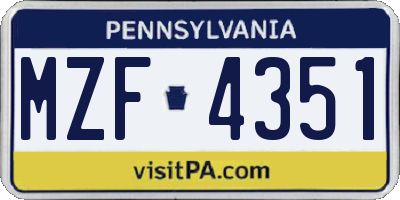 PA license plate MZF4351