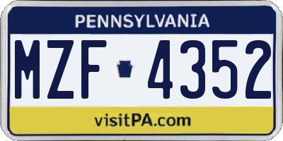 PA license plate MZF4352