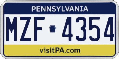 PA license plate MZF4354