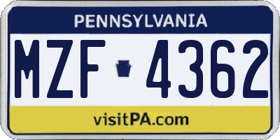 PA license plate MZF4362