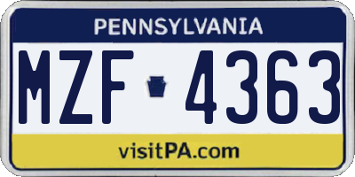 PA license plate MZF4363
