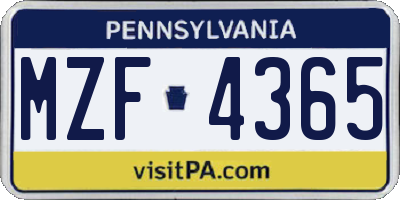 PA license plate MZF4365