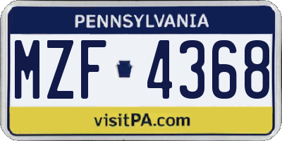 PA license plate MZF4368