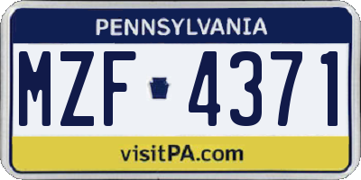 PA license plate MZF4371