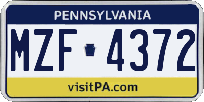 PA license plate MZF4372