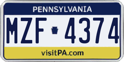 PA license plate MZF4374