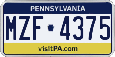 PA license plate MZF4375