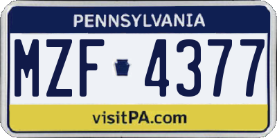 PA license plate MZF4377