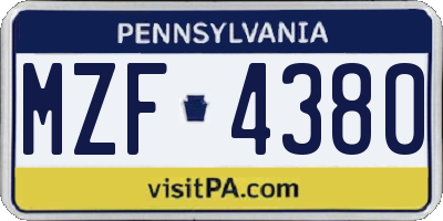 PA license plate MZF4380