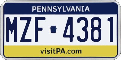 PA license plate MZF4381