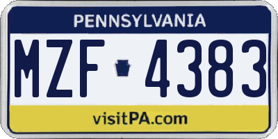 PA license plate MZF4383