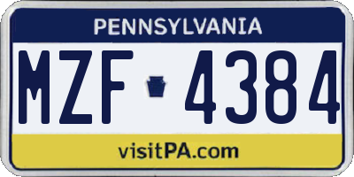 PA license plate MZF4384