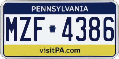 PA license plate MZF4386