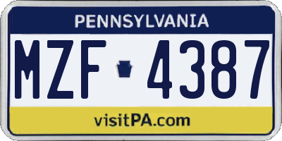 PA license plate MZF4387