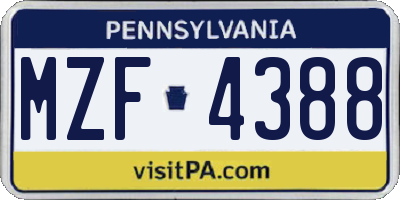 PA license plate MZF4388