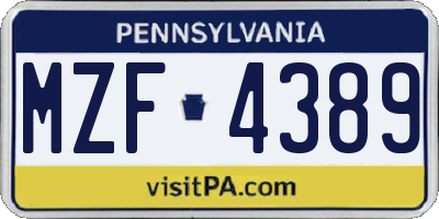 PA license plate MZF4389