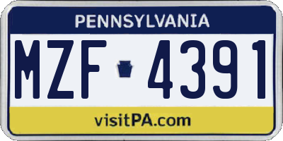 PA license plate MZF4391