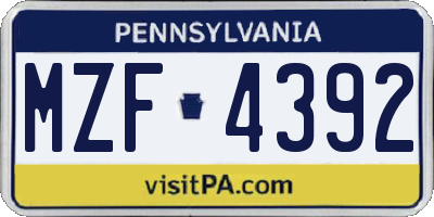 PA license plate MZF4392
