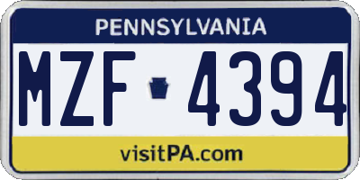 PA license plate MZF4394
