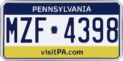 PA license plate MZF4398
