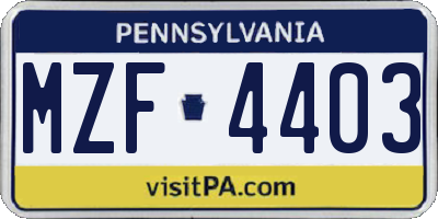 PA license plate MZF4403