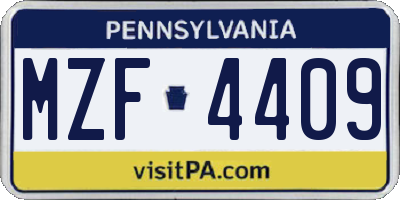 PA license plate MZF4409