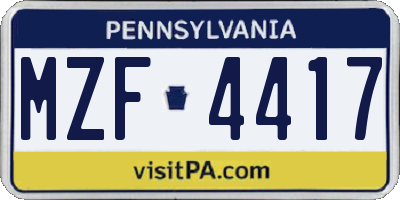 PA license plate MZF4417