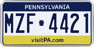PA license plate MZF4421