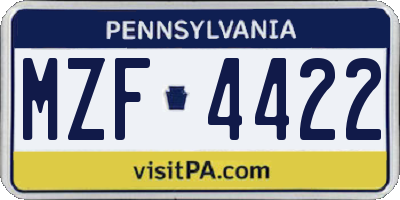 PA license plate MZF4422
