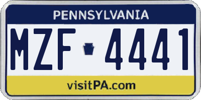 PA license plate MZF4441