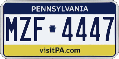 PA license plate MZF4447