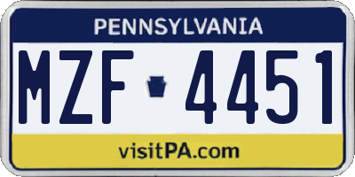 PA license plate MZF4451