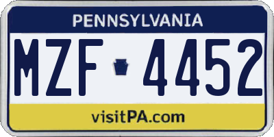 PA license plate MZF4452