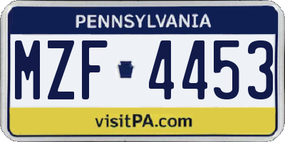 PA license plate MZF4453
