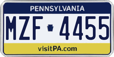 PA license plate MZF4455