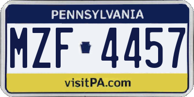 PA license plate MZF4457