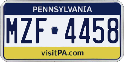 PA license plate MZF4458