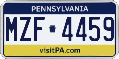 PA license plate MZF4459