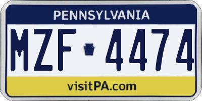 PA license plate MZF4474