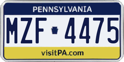 PA license plate MZF4475