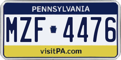 PA license plate MZF4476
